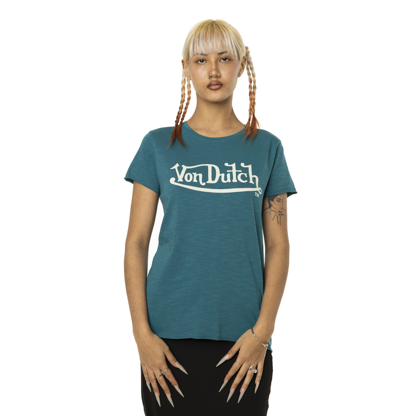 T-shirt femme col rond en slub coton avec print devant Slub Vondutch - 1