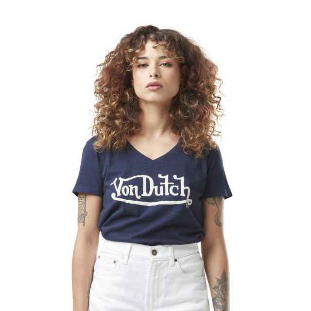 T-shirt femme col rond en slub coton avec print devant Slub Vondutch - 1