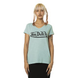 T-shirt femme col rond en slub coton avec print devant Slub