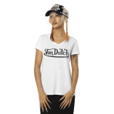 T-shirt femme col rond en slub coton avec print devant Slub