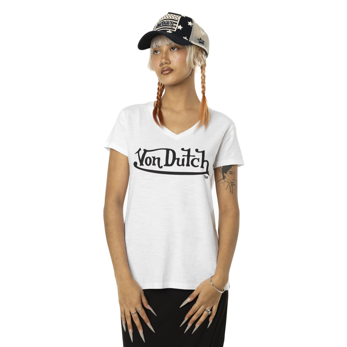 Tee Shirt Blanc coupe Regular Col V effet Flammé SLUB | Femme - Vondutch Vondutch - 1