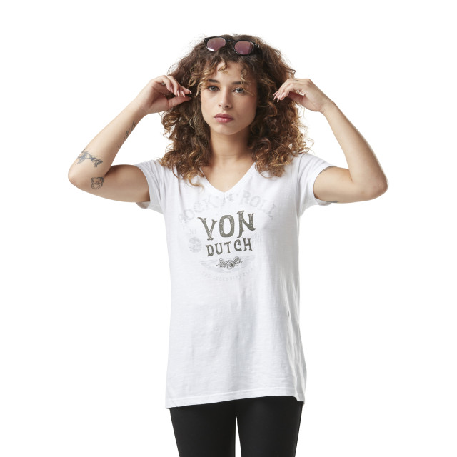 Tee Shirt Blanc coupe Regular Col V effet Flammé VINTAGE | Femme - Vondutch Vondutch - 1