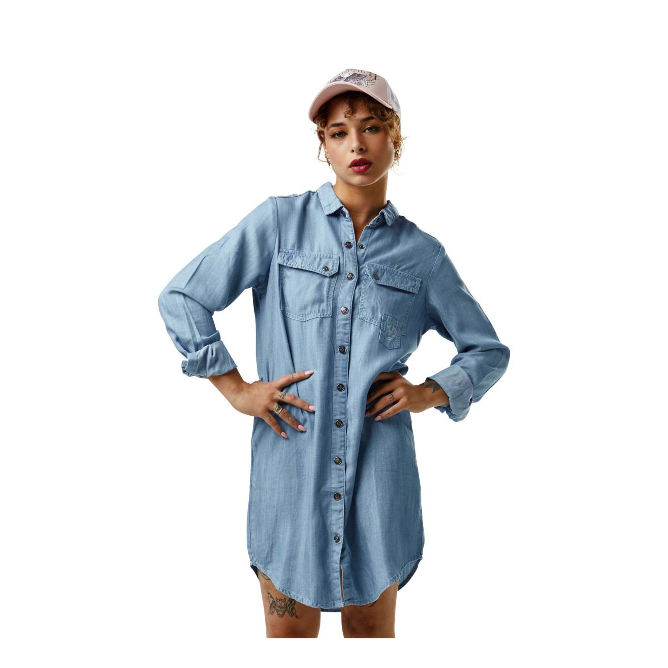 Robe Bleu Mi saison Effet Denim coupe Evasée Col boutonné CHAMBRAY | Femme - Vondutch Vondutch - 1