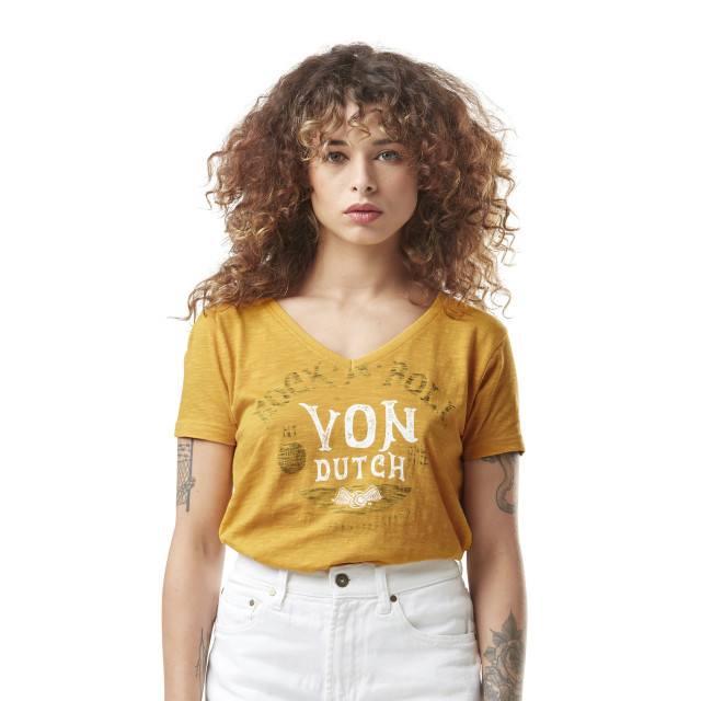 T-shirt femme en col v jersey flamme en coton Vintage Vondutch - 1