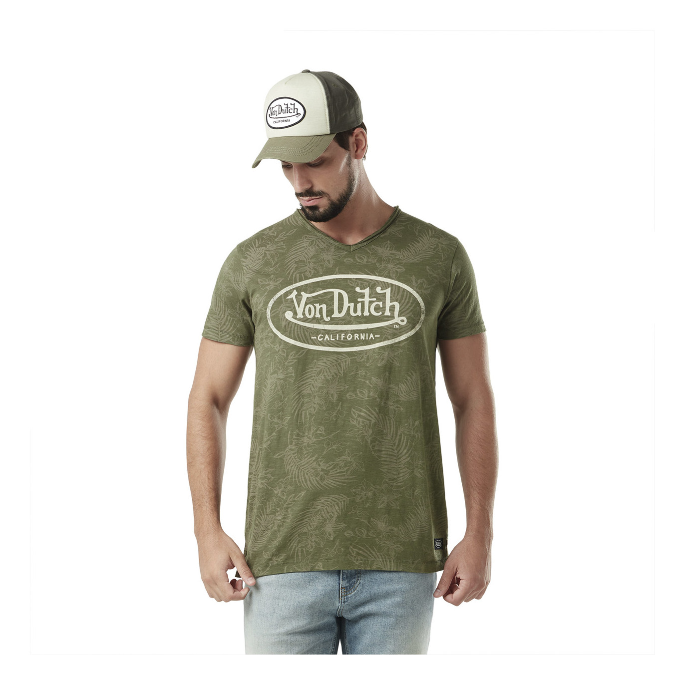 T-shirt homme col v avec traitement en coton Ron Vondutch - 1