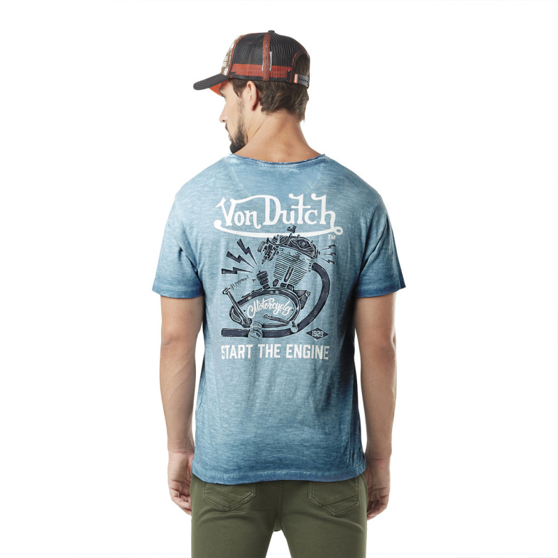 Tee Shirt Bleu coupe Regular Col V effet Délavé, Flammé, Usé PIST | Homme - Vondutch Vondutch - 3