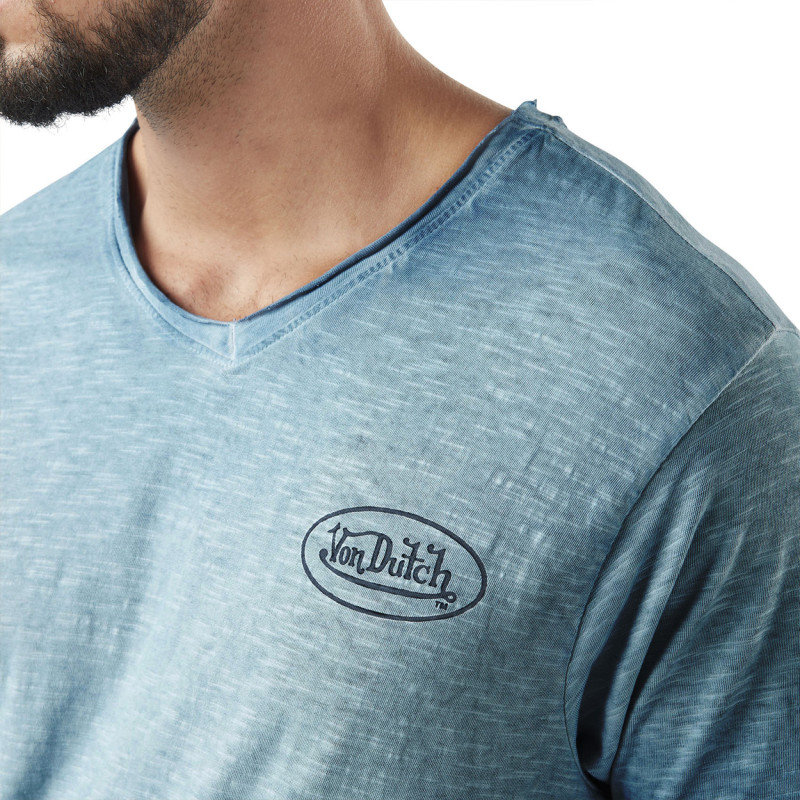Tee Shirt Bleu coupe Regular Col V effet Délavé, Flammé, Usé PIST | Homme - Vondutch Vondutch - 4
