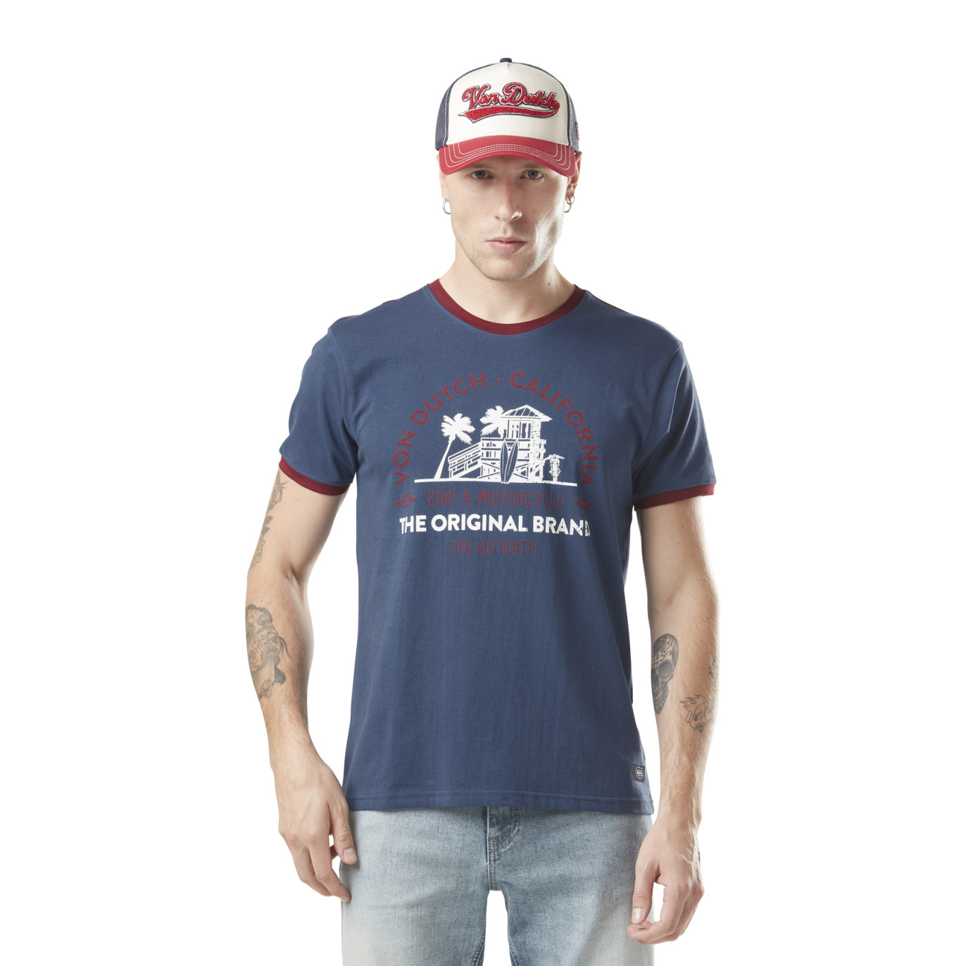 Tee Shirt Bleu marine coupe Regular Col rond contrasté SURF | Homme - Vondutch Vondutch - 1