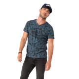 Tee Shirt Bleu coupe Slim Col V effet Flammé, Usé RON | Homme - Vondutch