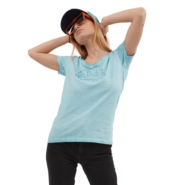 Tee Shirt Bleu coupe Régular Col V effet Flammé, Usé OASIS | Femme - Vondutch Vondutch - 1