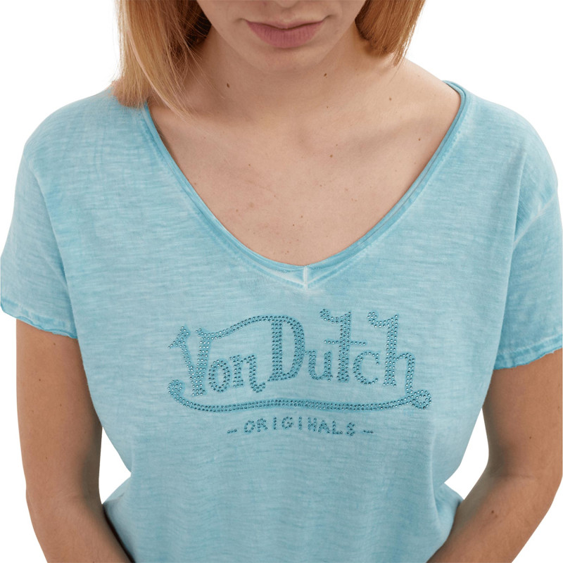 T-shirt femme Col en V effet usé avec strass en coton Oasis Vondutch - 2