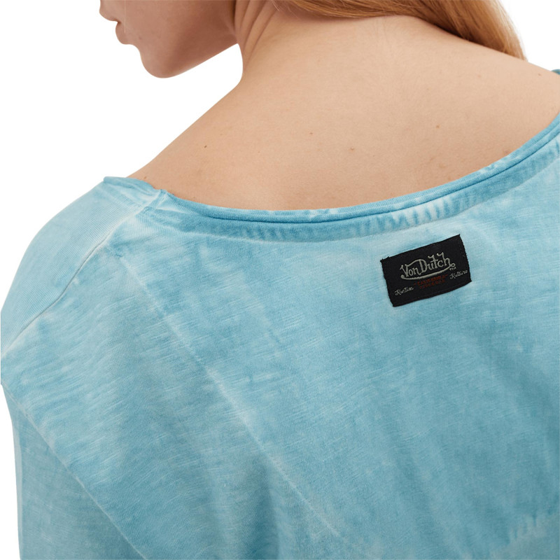 Tee Shirt Bleu coupe Régular Col V effet Flammé, Usé OASIS | Femme - Vondutch Vondutch - 4