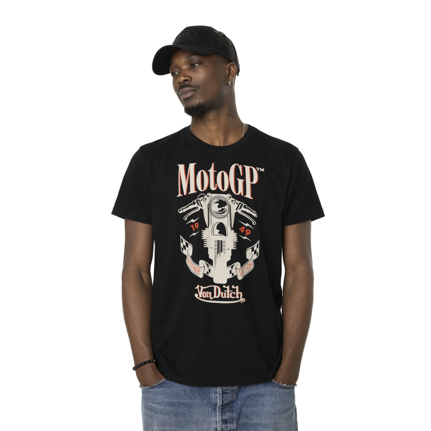 T-shirt noir homme col rond coupe regular Moto GP x Von Dutch