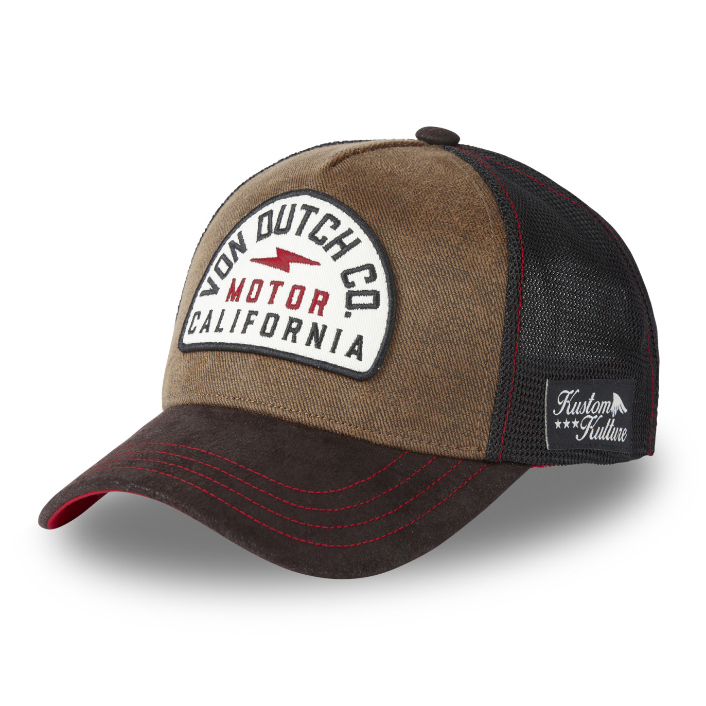 Casquette Vondutch Marron/Beige/Noir Trucker Snapback en Suedine LEA