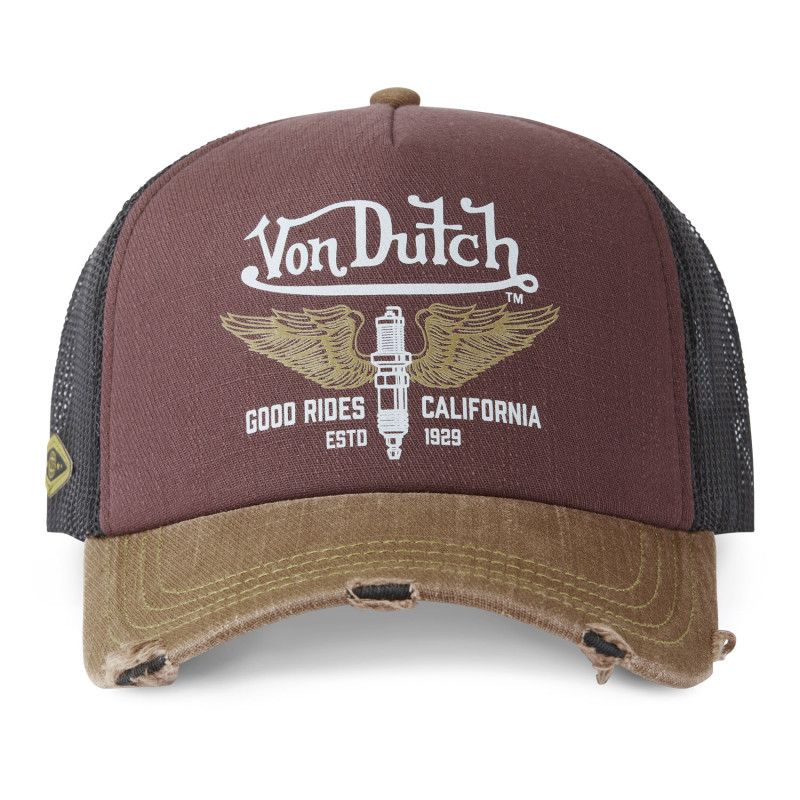 Casquette Vondutch Marron/Bordeaux/Noir Trucker Snapback effet Usé CREW