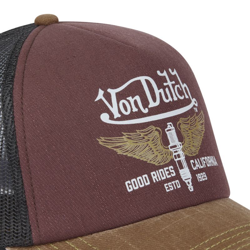 Casquette Vondutch Marron/Bordeaux/Noir Trucker Snapback effet Usé CREW