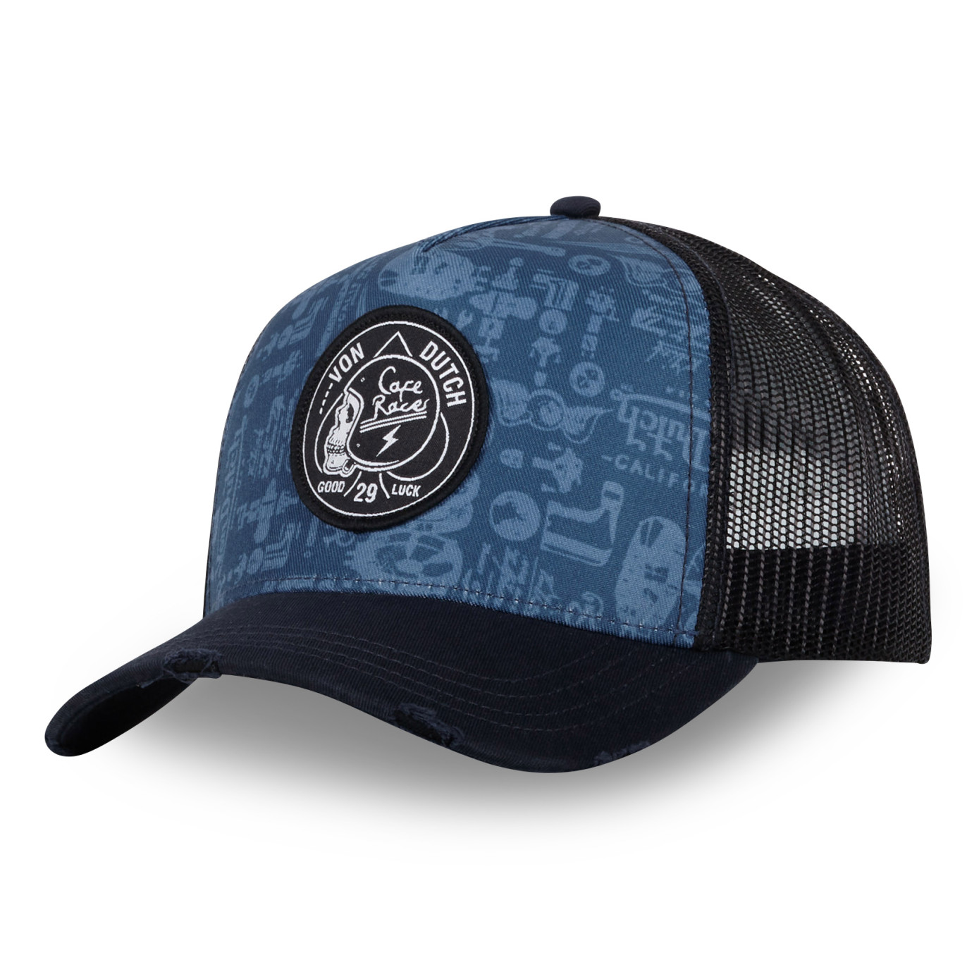 Casquette Vondutch Bleu/Noir Trucker Snapback effet Usé LOGOS