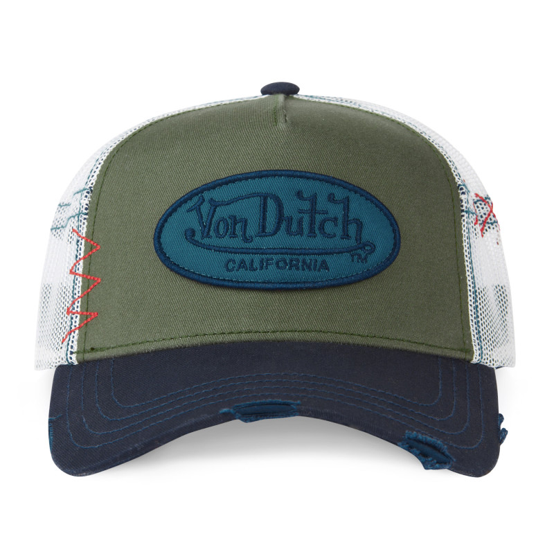 Casquette Vondutch Bleu/Kaki/Blanc Trucker Snapback effet Usé NAVY
