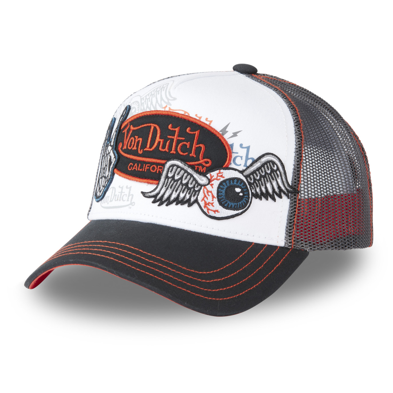 Casquettes homme trucker avec filet et patchs Von Dutch