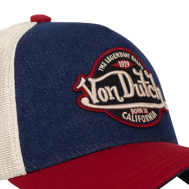 Casquette Vondutch Bleu/Rouge/Beige Trucker Snapback en Denim VINTAGE