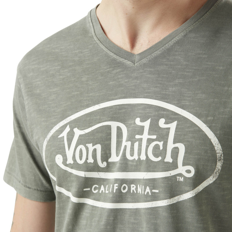 Tee Shirt Vert kaki coupe Regular Col V effet Flammé TYRON | Homme - Vondutch