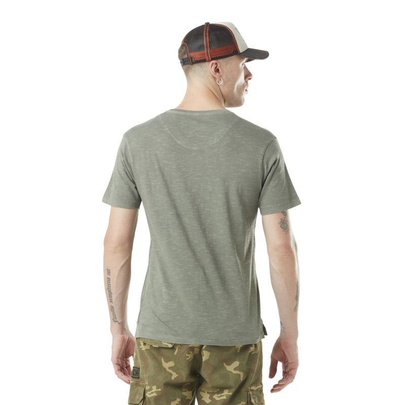 Tee Shirt Vert kaki coupe Regular Col V effet Flammé TYRON | Homme - Vondutch