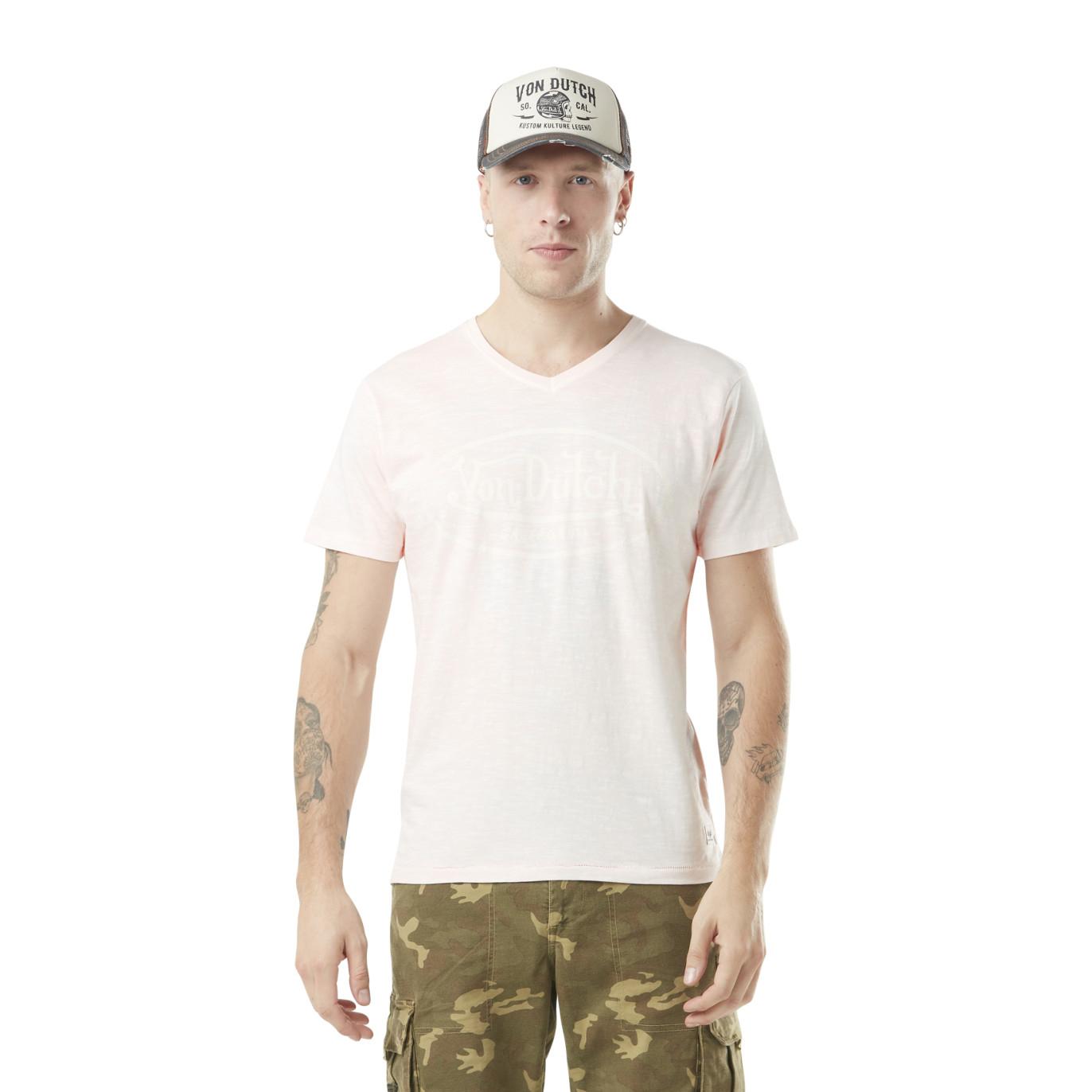 T-shirt homme col v avec logo en coton Tyron