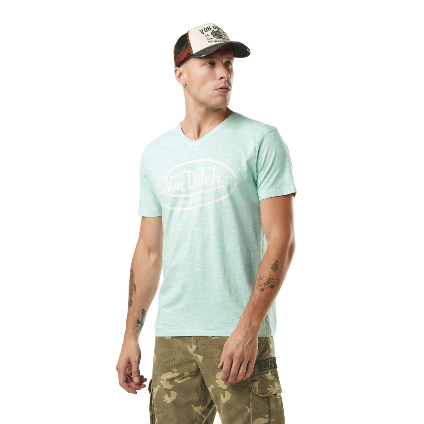 Tee Shirt Vert opaline coupe Regular Col V effet Flammé TYRON | Homme - Vondutch