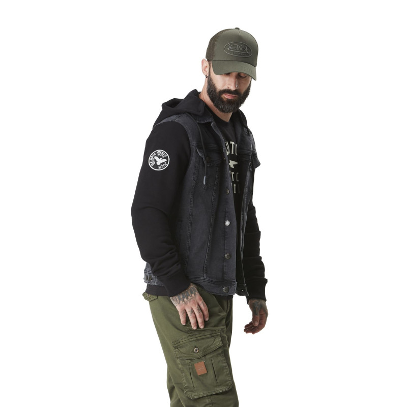Von Dutch men's bi-material black denim Used jacket