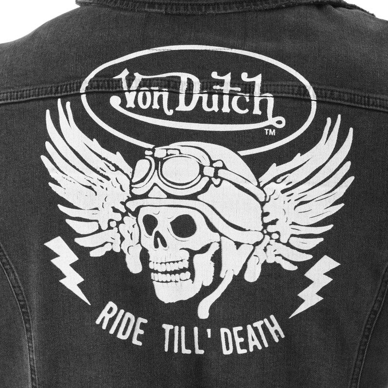 Von Dutch men's bi-material black denim Used jacket