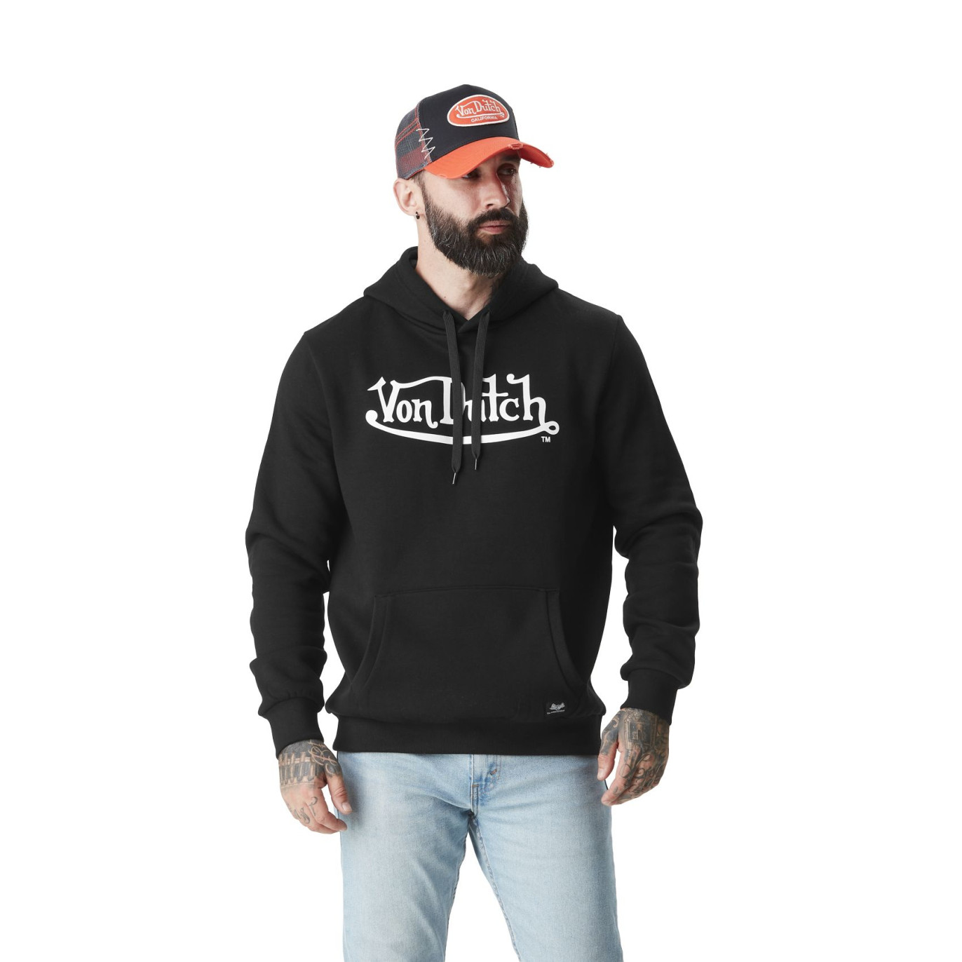 Sweat à Capuche Noir Molletoné LOGAN | Homme - Vondutch