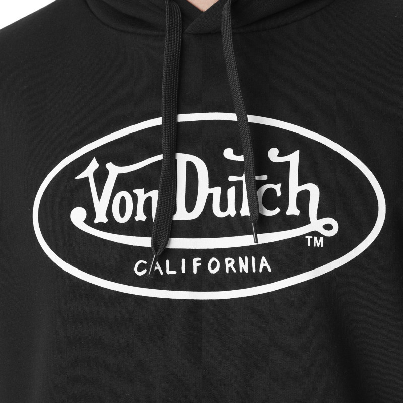 Sweat à Capuche Noir Molletoné BRAND | Homme - Vondutch