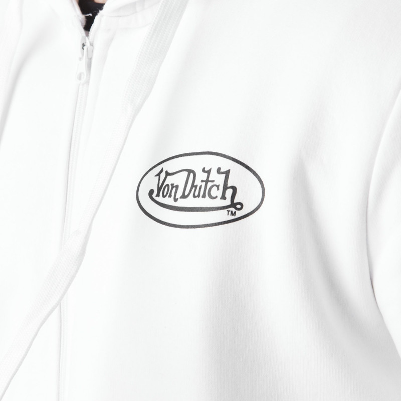 Sweat à Capuche Zippé Blanc Molletoné SLIMAN | Homme - Vondutch | Von Dutch