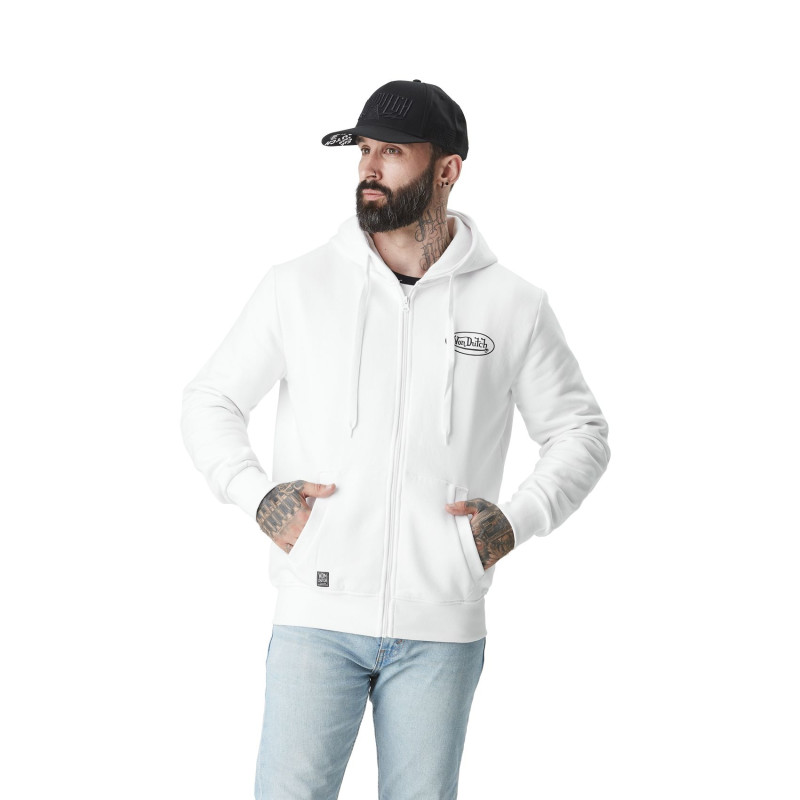 Sweat à Capuche Zippé Blanc Molletoné SLIMAN | Homme - Vondutch | Von Dutch
