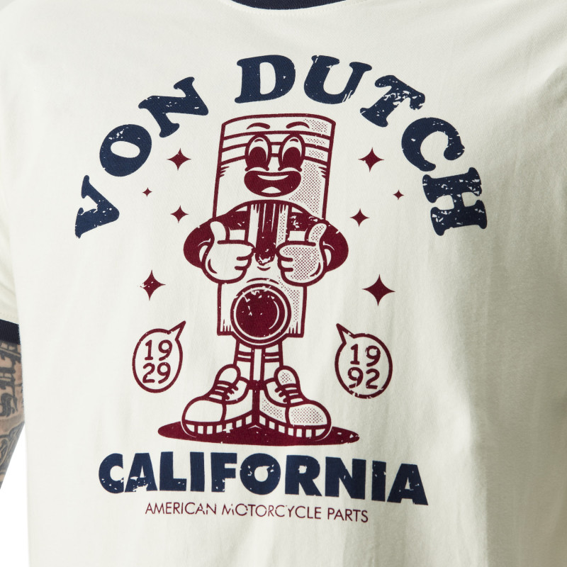 T-shirt homme col rond stretch avec print et bords contrastés Piston