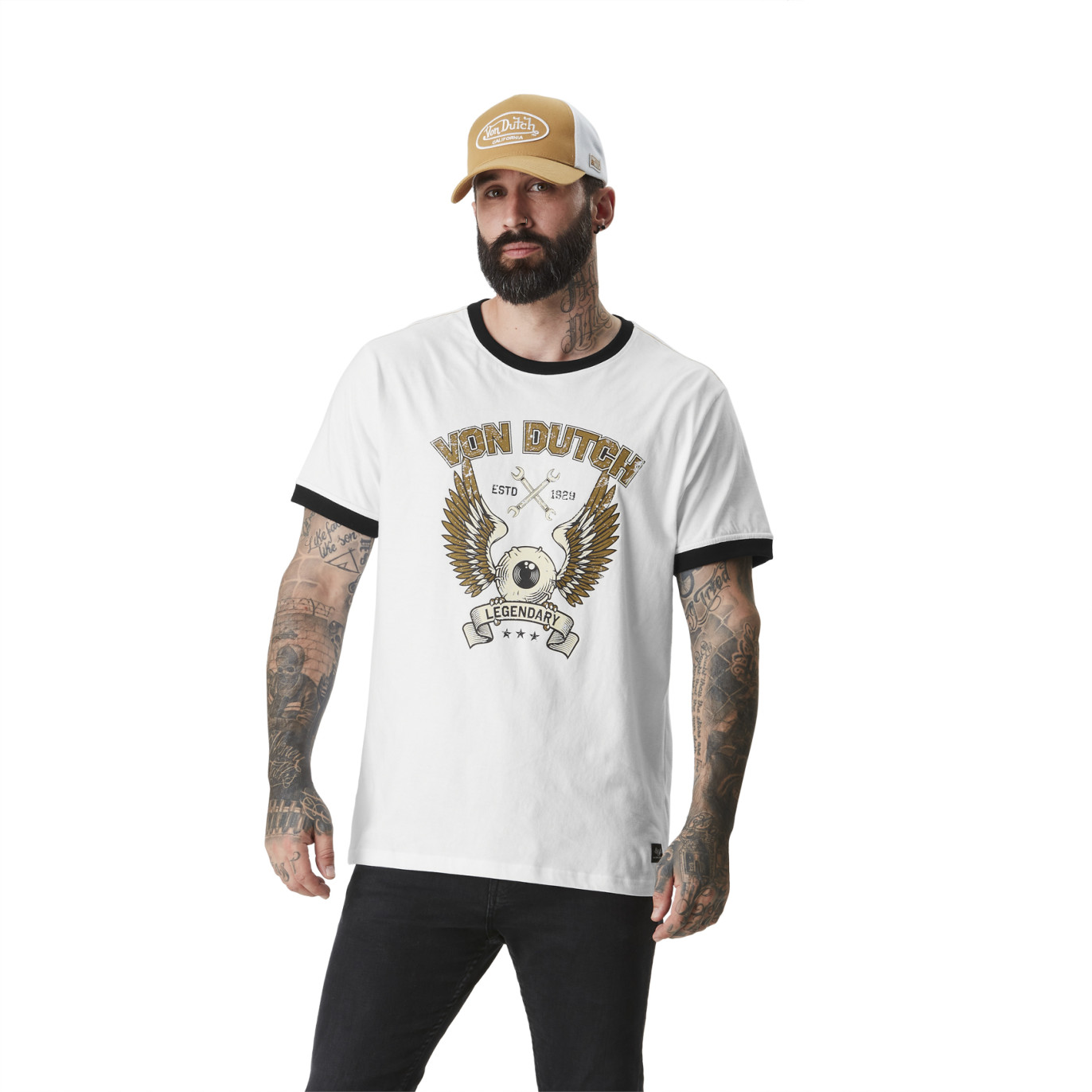 T-shirt homme col rond en jersey avec print et bord constrasté Wrench