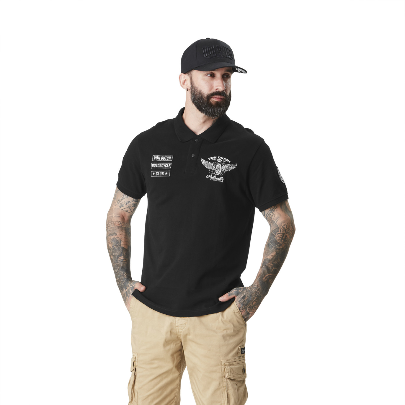 Polo Noir coupe Régular Col boutonné CLUB | Homme - Vondutch