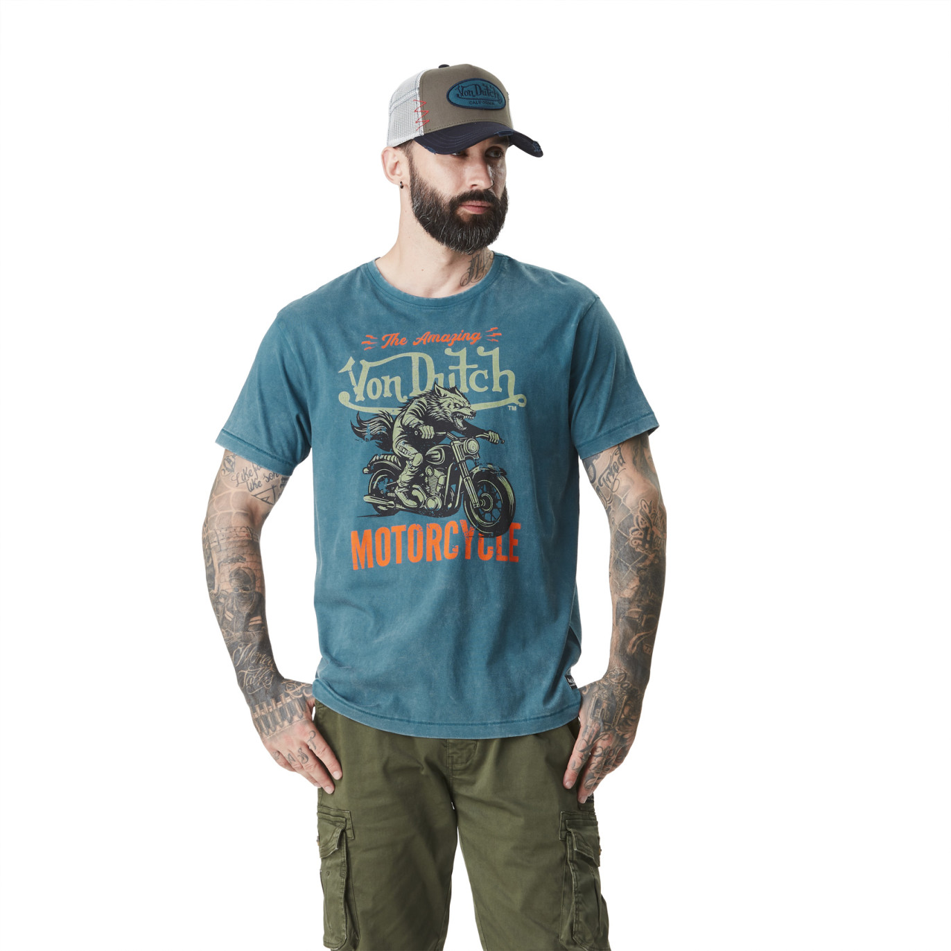 Tee Shirt Bleu coupe Regular Col rond effet Flammé WOLFY | Homme - Vondutch