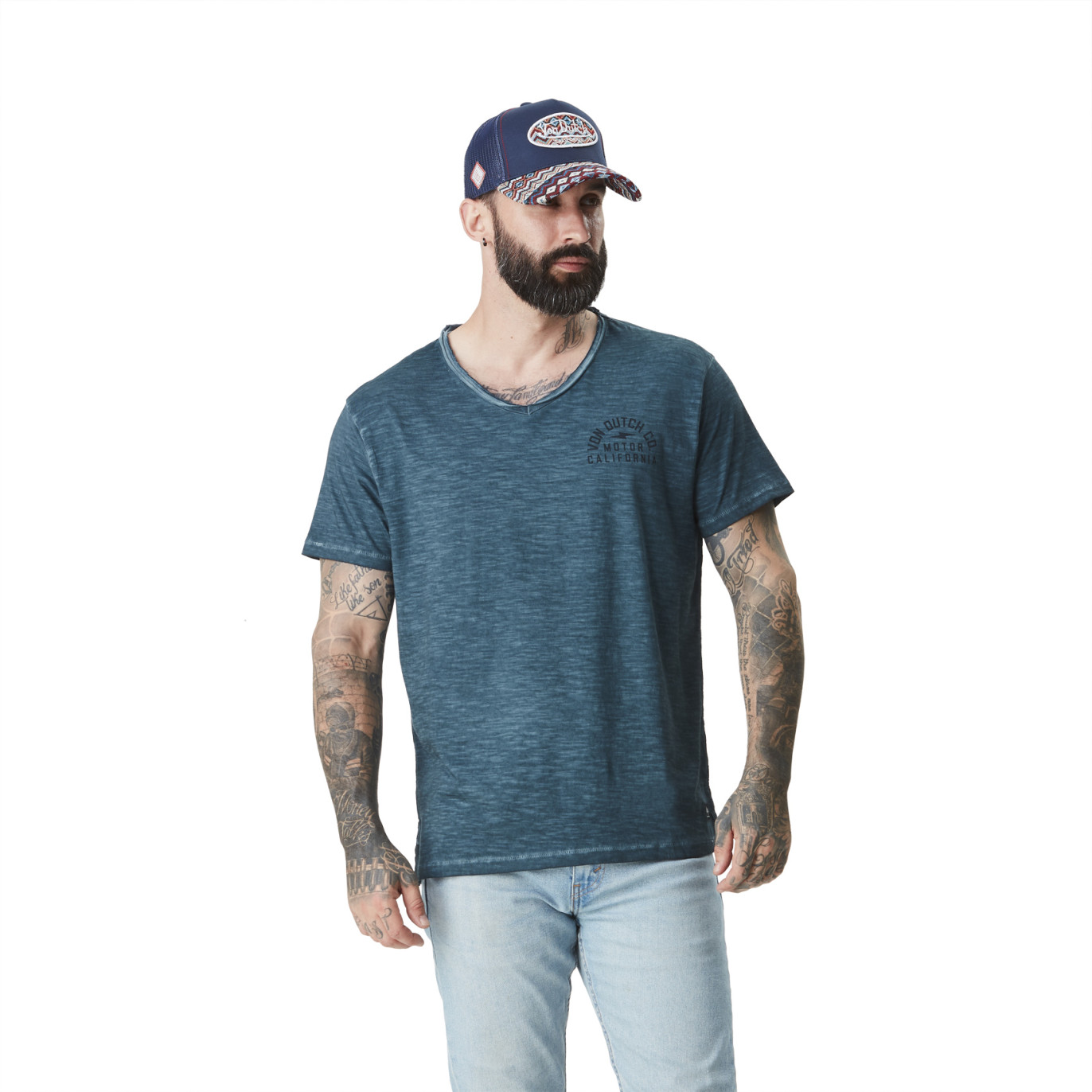 Tee Shirt Bleu coupe Régular Col V effet Flammé CLASSIC | Homme - Vondutch