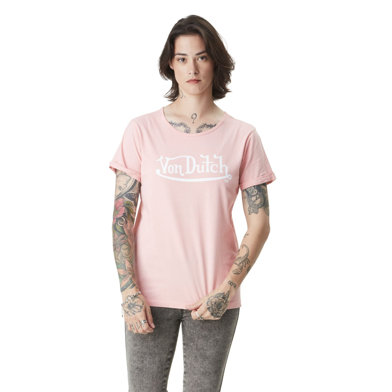 T-shirt femme col rond en acid wash avec logo en coton Kust