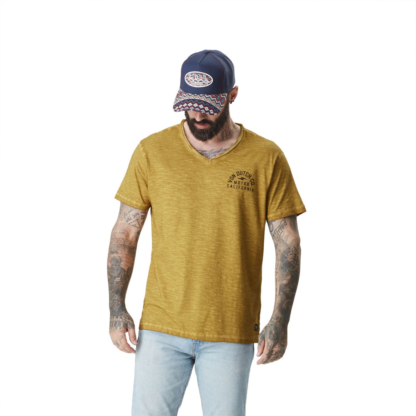 Tee Shirt Beige coupe Régular Col V effet Flammé CLASSIC | Homme - Vondutch