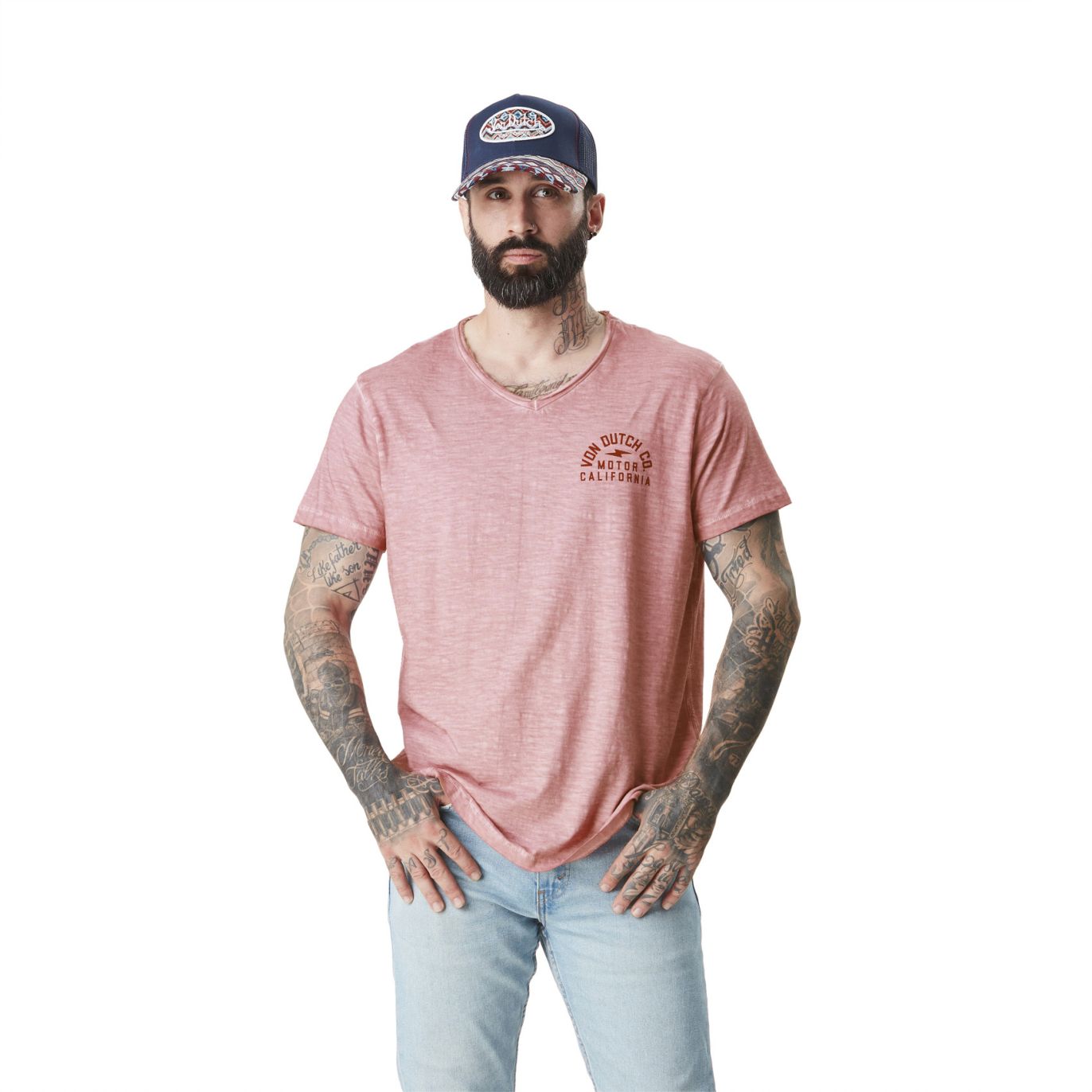 Tee Shirt Rose coupe Régular Col V effet Flammé CLASSIC | Homme - Vondutch