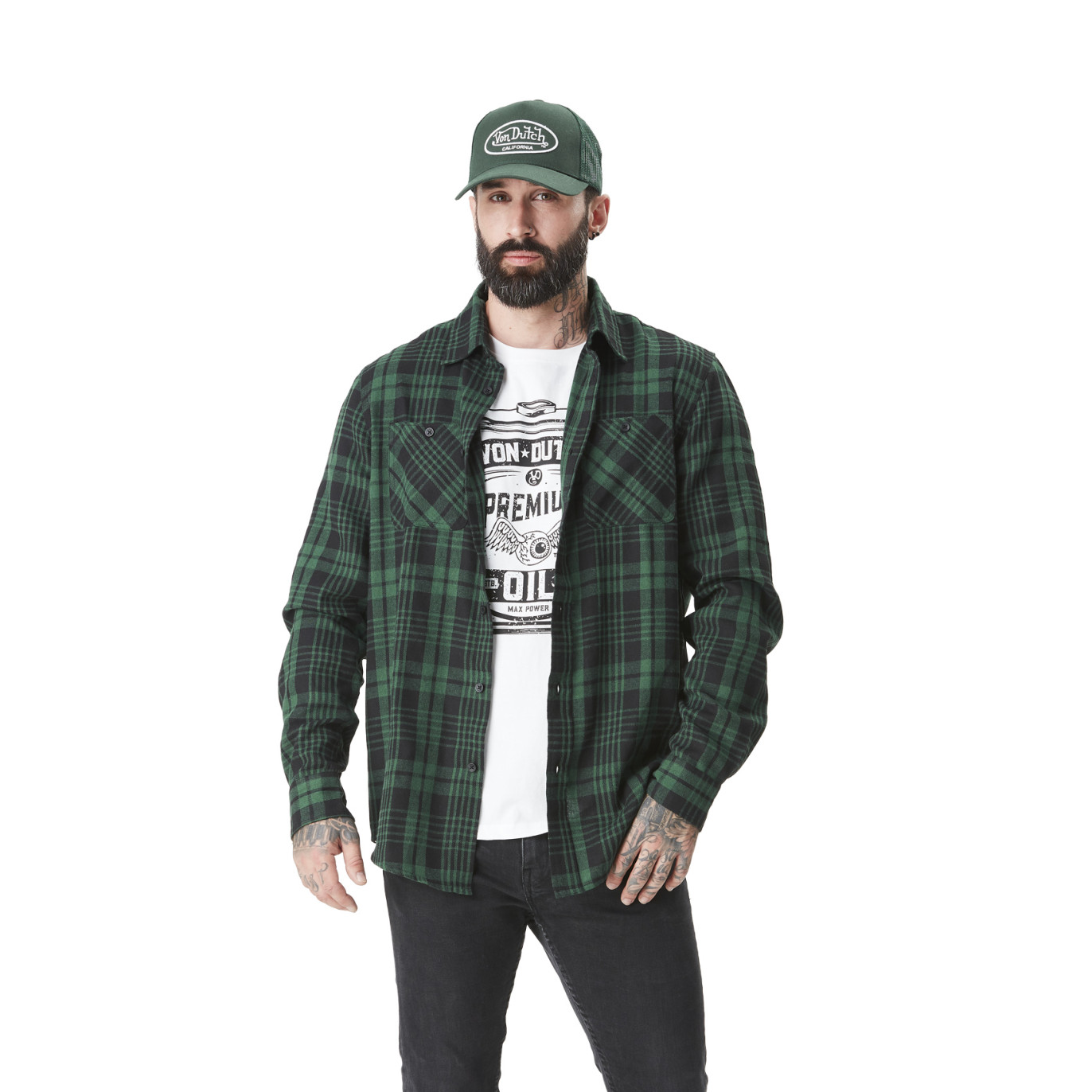 Chemise en Flanelle à carreaux coupe Regular Manches longues Verte JACK | Homme - Vondutch