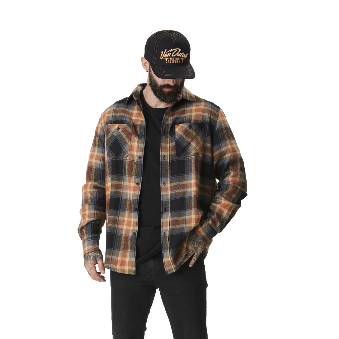 Chemise en Flanelle à carreaux coupe Regular Manches longues Orange JACK | Homme - Vondutch