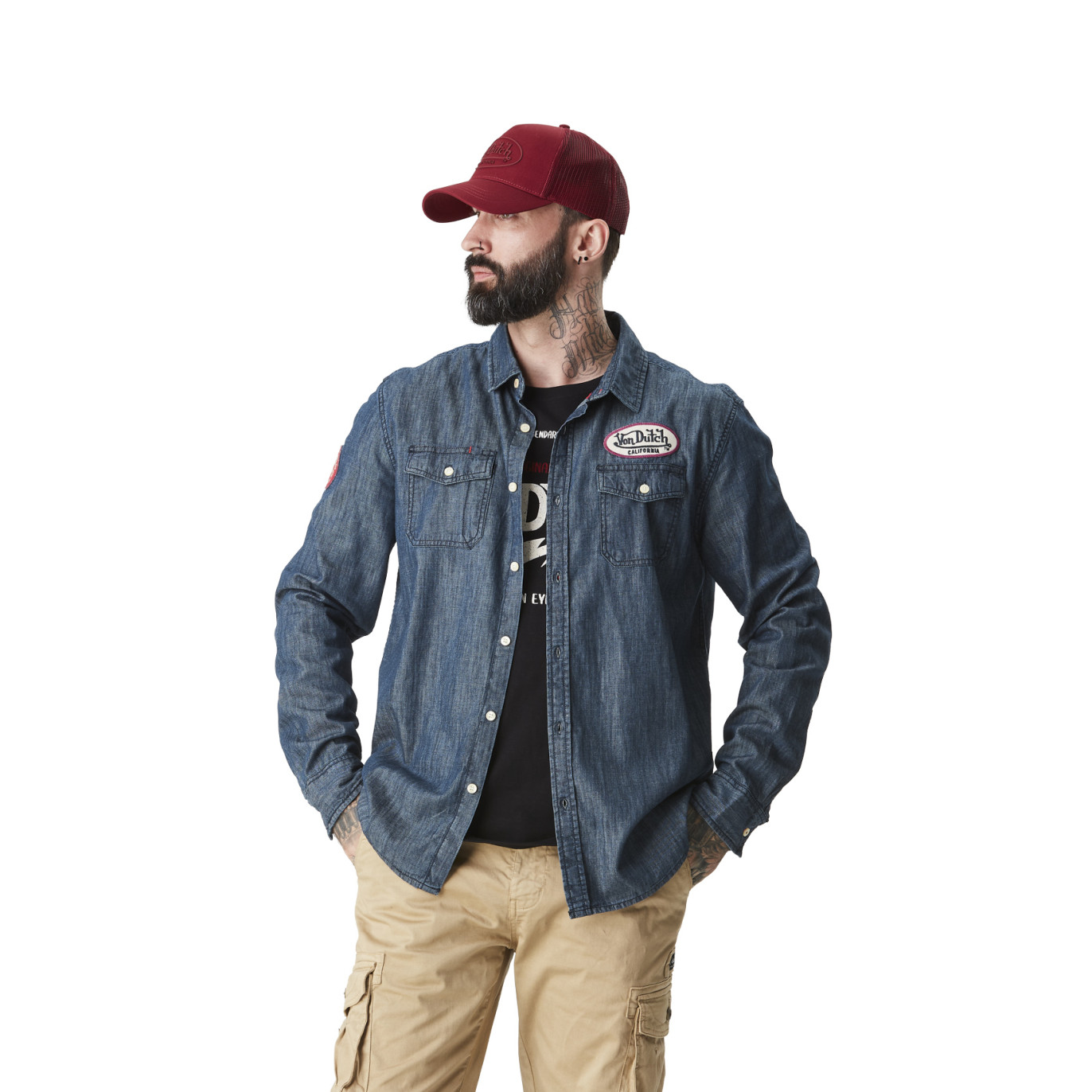 Chemise homme chambray avec print et badges Speed