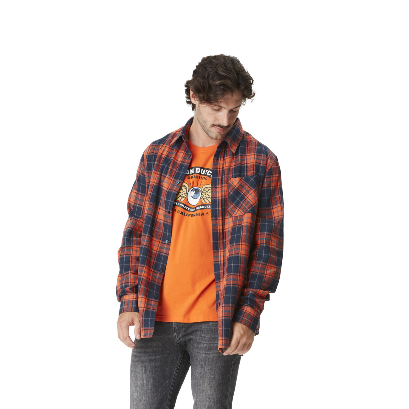 Chemise en Flanelle à carreaux coupe Regular Manches longues Orange TYLER | Homme - Vondutch