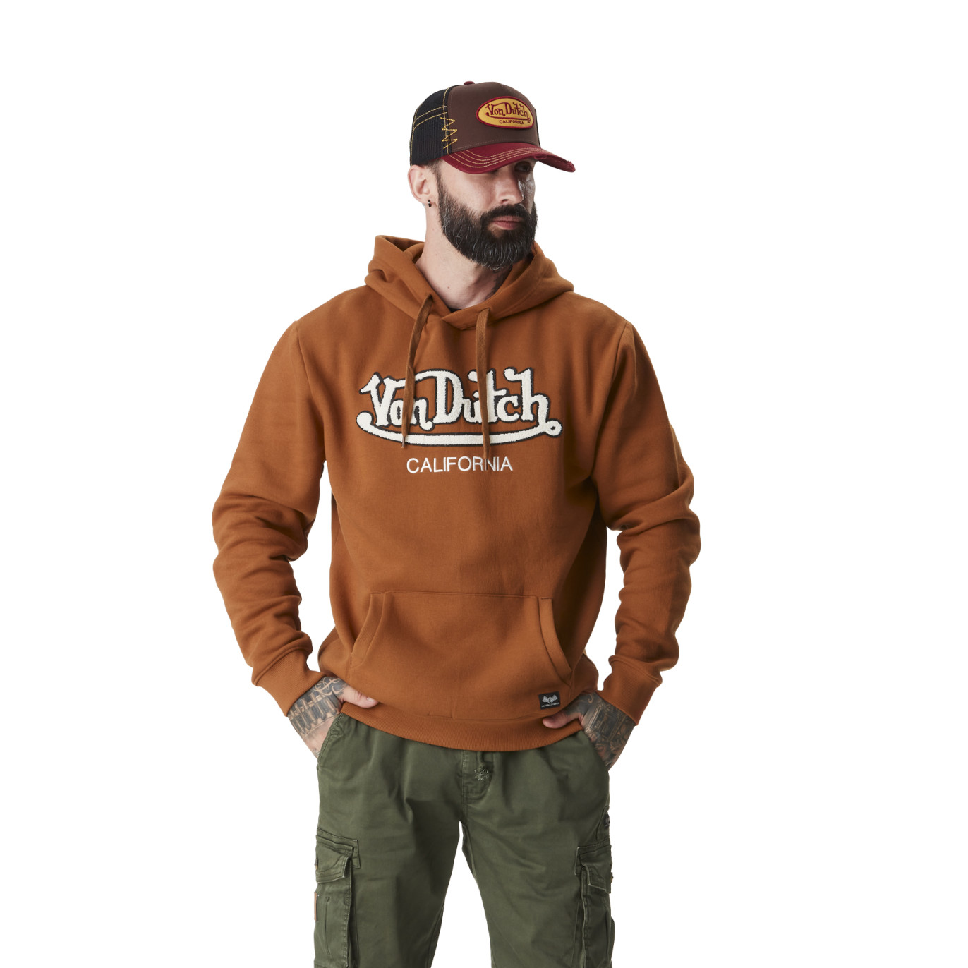 Sweat à capuche Orange avec logo en bouclette BART | Homme - Vondutch