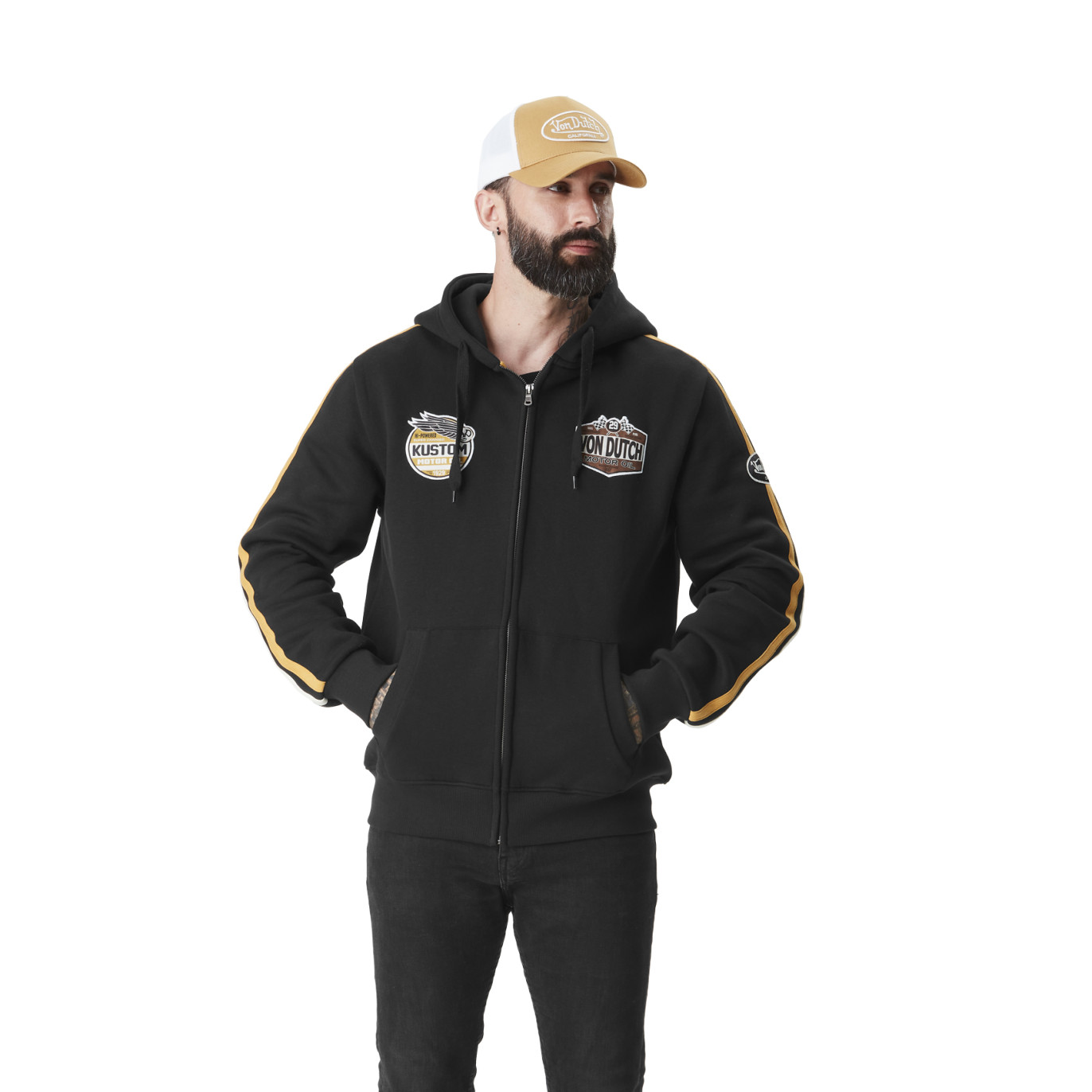 Sweat à capuche Zippé Noir Molletoné MATTY | Homme - Vondutch