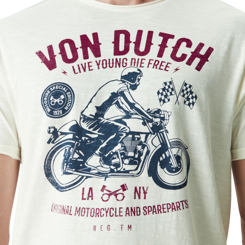 Tee Shirt Blanc coupe Regular Col rond effet Flammé FREE | Homme - Vondutch