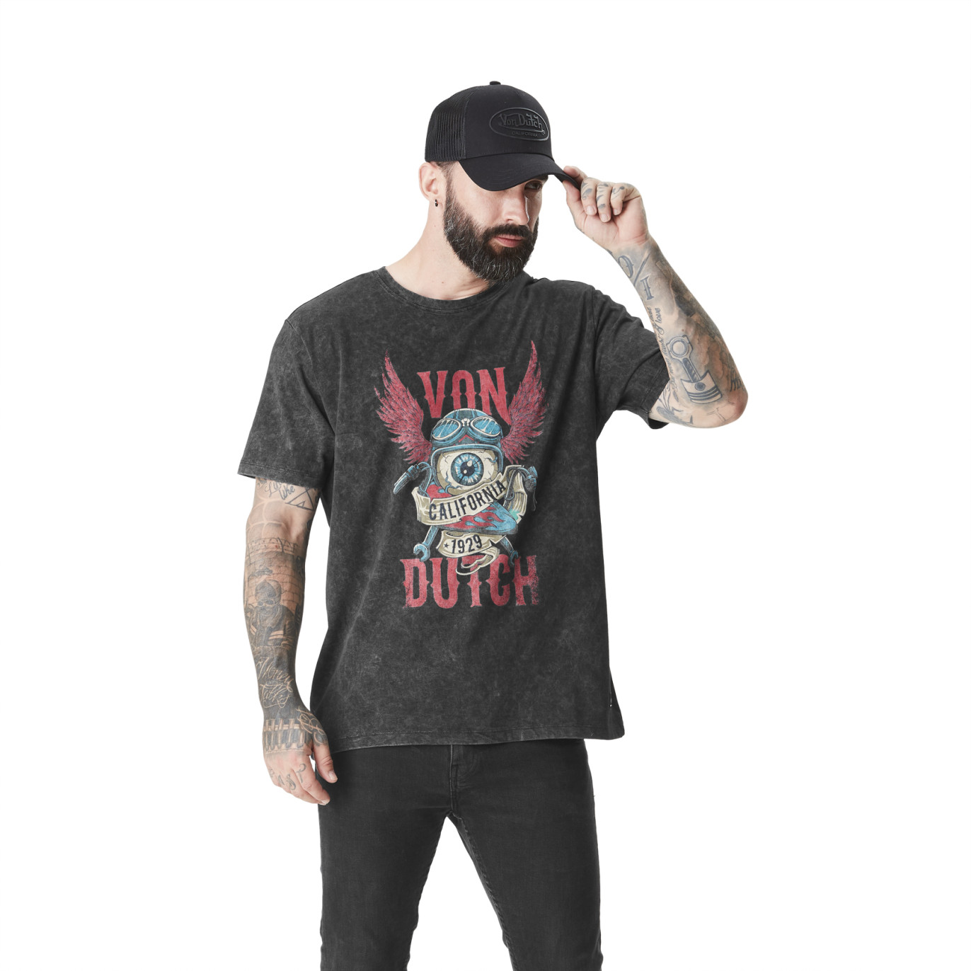 Tee Shirt Gris coupe Regular Col rond effet Délavé, Flammé KART | Homme - Vondutch